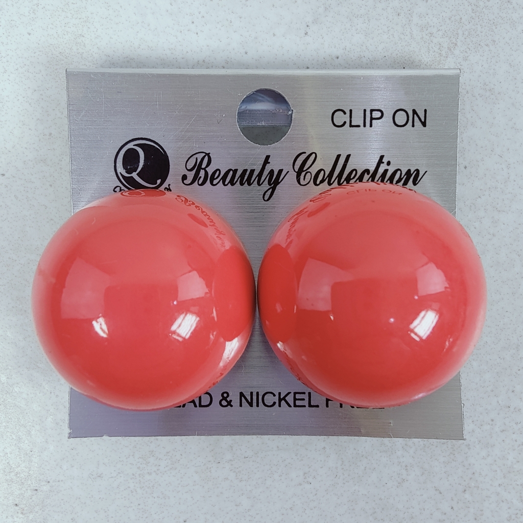 Beauty Collection Retro 60s Mod Round Red Coral Button Clip On Earrings, Os